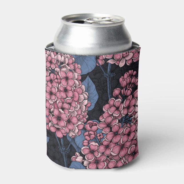 Rosa Lila auf dunkelblau Dosenkühler (Kanne Vorderseite)
