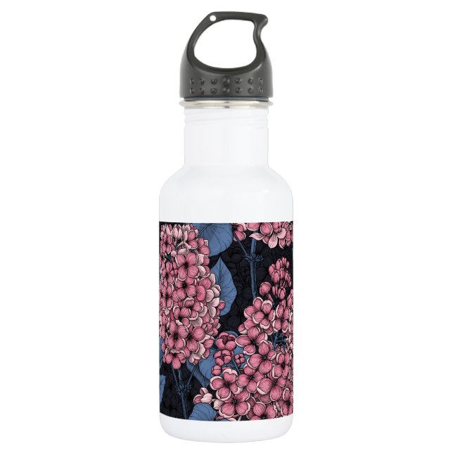 Rosa Lila auf dunkelblau Edelstahlflasche (Vorderseite)