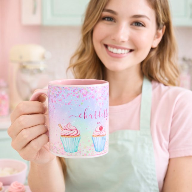 Rosa lila Backkuchen Name Tasse (Von Creator hochgeladen)