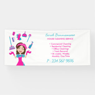 Rosa Lila Blau Cartoon-Hausreinigung Banner
