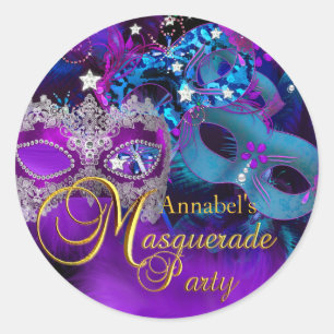 Rosa Lila & blau Masquerade Party Sticker