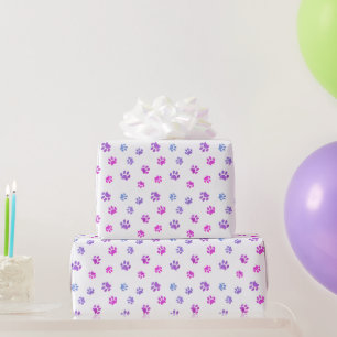Rosa Lila Blau Pfotenabdruck Muster Geschenkpapier
