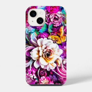 Rosa Lila Blau Türkis Weiß Gartenblumen Fantasy iPhone 14 Hülle