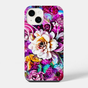 Rosa Lila Blau Türkis Weiße Gartenblumen Fantasy iPhone 14 Hülle