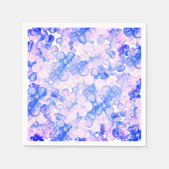 Rosa lila blaue Aquarellmalerei mit Blumen Serviette (Vorderseite)