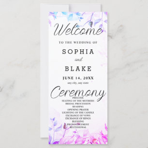 Rosa Lila Blaue Blätter Weiße Hochzeitsprogramm