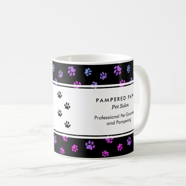 Rosa Lila blaue Paw druckt Beruflichen Salon für H Kaffeetasse (VorderseiteRechts)
