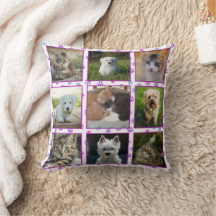 Rosa Lila blaue Paw Prints FotoCollage Kissen
