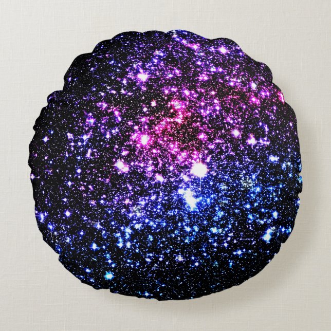 Rosa Lila blaue Stars Galaxie Rundkissen Rundes Kissen (Vorderseite)