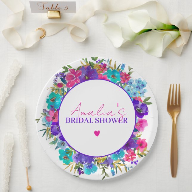 Rosa Lila blaues Brautparty Pappteller (Hochzeit)