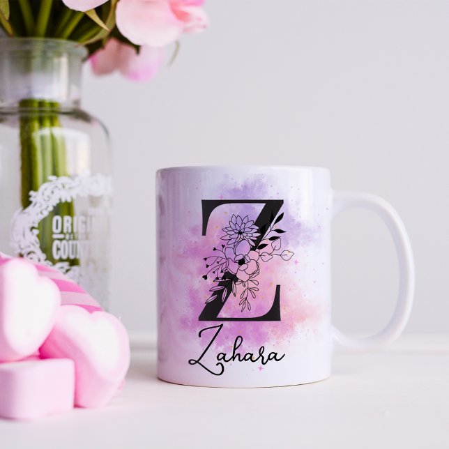 Rosa Lila blorschwarze Buchstaben Monogramm Z Kaffeetasse (Von Creator hochgeladen)