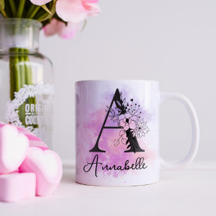 Rosa Lila blorschwarze Buchstabenmonogramm A Kaffeetasse