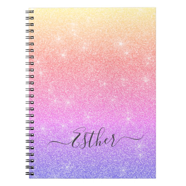 Rosa Lila Blue Gold Glitzer Monogram Notebook Notizblock (Vorderseite)