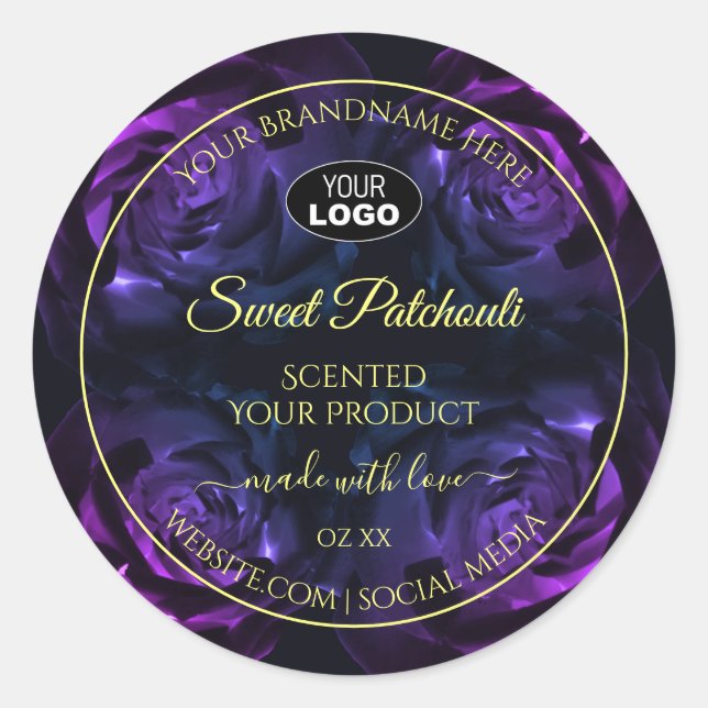 Rosa Lila blühende Rose Logo-Beschriftung Runder Aufkleber (Vorderseite)