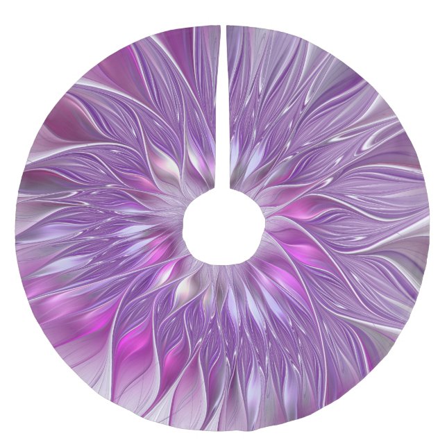 Rosa Lila Blume Abstraktes Fraktal Kunst Polyester Weihnachtsbaumdecke (Vorderseite)