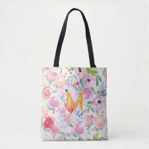Rosa lila Blumen Aquarellfarben Monogramm Chic Tasche