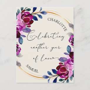 Rosa Lila Blumen Feiere Liebe Jubiläum Postkarte