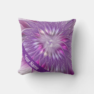 Rosa lila Blumen-Passion-Abstrakt Fraktal Name Kissen