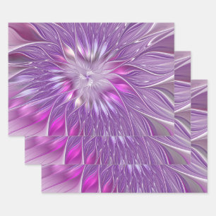 Rosa lila Blumen-Passion-Abstrakte-Fraktal-Kunst Geschenkpapier Set