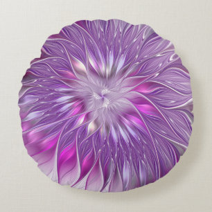 Rosa lila Blumen-Passion-Abstrakte Fraktal-Kunst Rundes Kissen