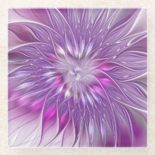 Rosa lila Blumen-Passion-Abstraktes Fraktal-Kunstw Glasuntersetzer