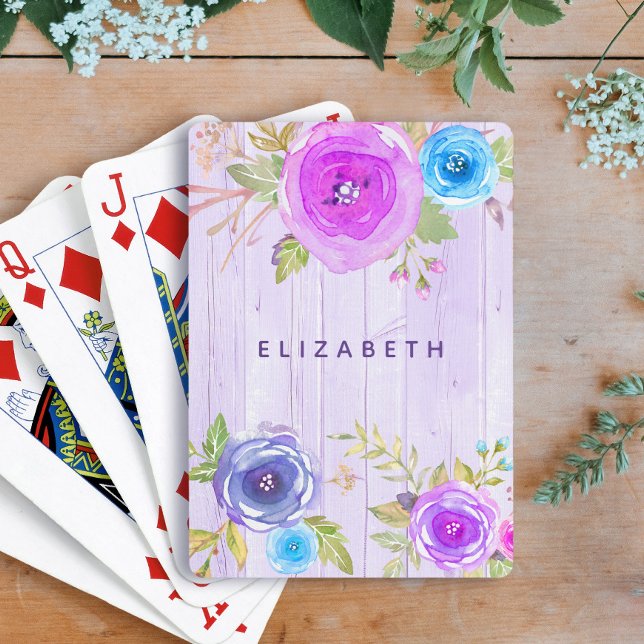 Rosa lila, blumenfarbenes, rustikales Holz Land Spielkarten (Von Creator hochgeladen)