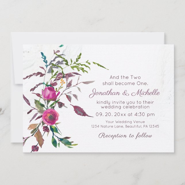 Rosa Lila Blumengarten Christliche Hochzeit Einladung (Vorderseite)