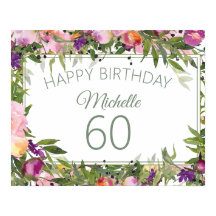 Rosa Lila Blumengrün Blätter 60. Geburtstag