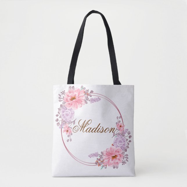 Rosa/Lila Blumenkranz Totbeutel Tasche (Vorderseite)