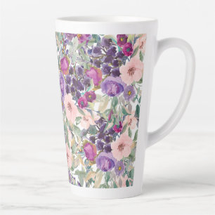 Rosa Lila Blumenmuster Grün Blätter Milchtasse