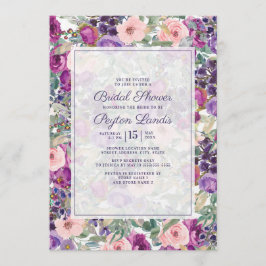 Rosa Lila Blumenpracht Grün Blätter Bridal Einladung
