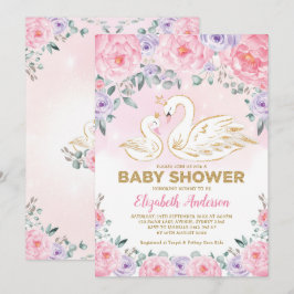Rosa Lila Blumenschwan Princess Babydusche Einladung
