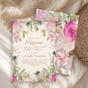Rosa Lila Blumenüberraschung 100. Geburtstag Einladung
