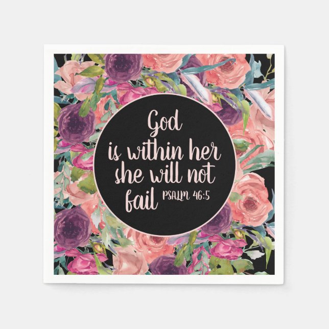 Rosa Lila Blütenschwarze Christliche Bibel Serviette (Vorderseite)