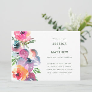 Rosa lila Boho-Aquarell-Blumengarten-Hochzeit Einladung