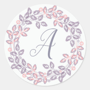 Rosa, lila, botanischer Kranz, personalisiert Runder Aufkleber
