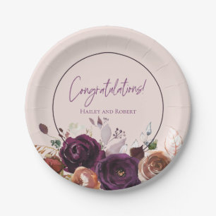 Rosa lila Burgunderrot Floral Pappteller