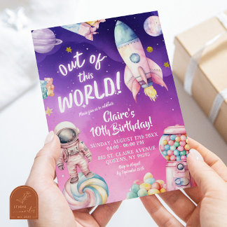 Rosa Lila Candy Galaxy Girl's any Age Birthday Einladung