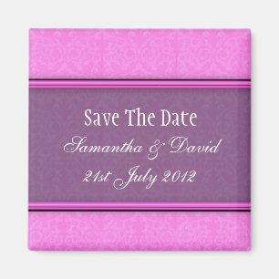 Rosa Lila Damask Monogram Save the Date Magnet