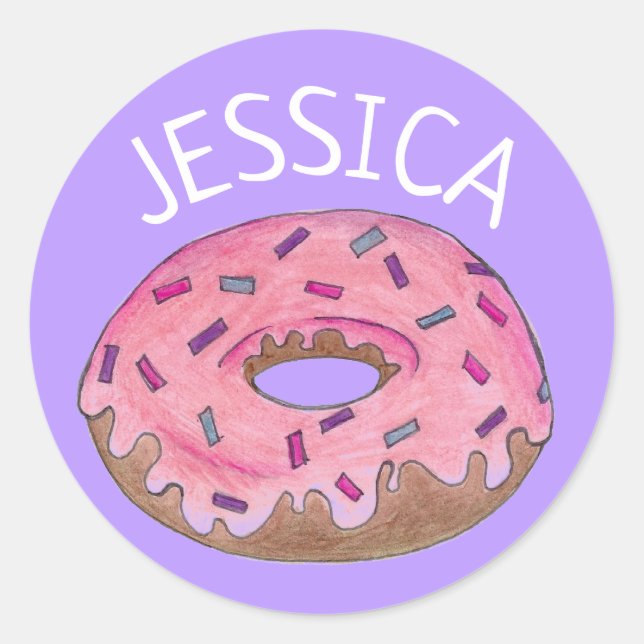 Rosa Lila Donut Doughnut Sprinkles Personalisiert Runder Aufkleber (Vorderseite)