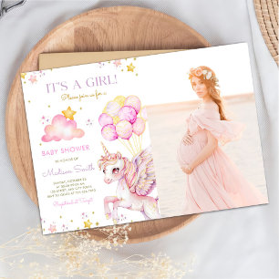 Rosa lila Einhorn Magisches Mädchen Baby Shower Fo Einladung