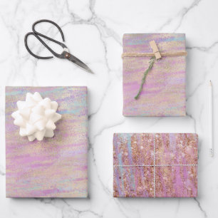 Rosa Lila Einhorn Sparkle Glitzy Gold Geschenkpapier Set