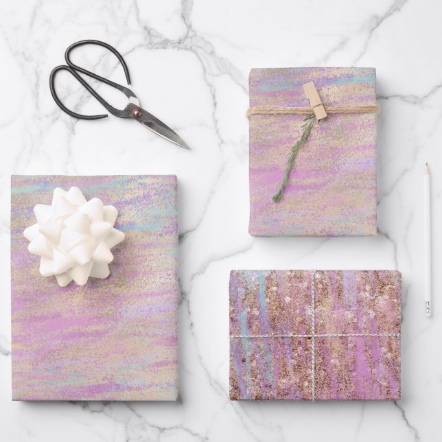 Rosa Lila Einhorn Sparkle Glitzy Gold Geschenkpapier Set (Vorderseite)
