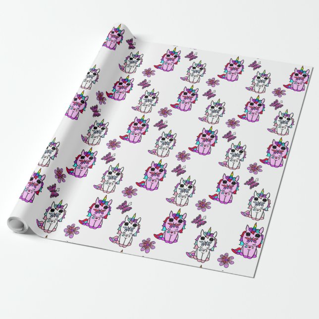 Rosa Lila Einhörner Märchen Geschenkpapier (Ungerollt)