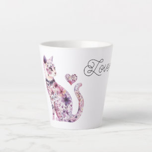 Rosa Lila Errötende Blumen Herz Liebe Katze Milchtasse