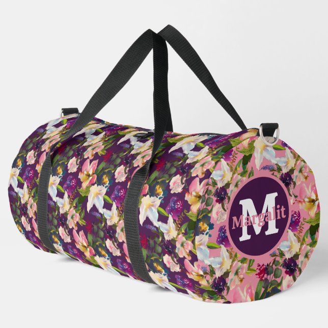 Rosa Lila exotische Blume Blumenstrauß Große Duffle Bag (Linke Ecke)
