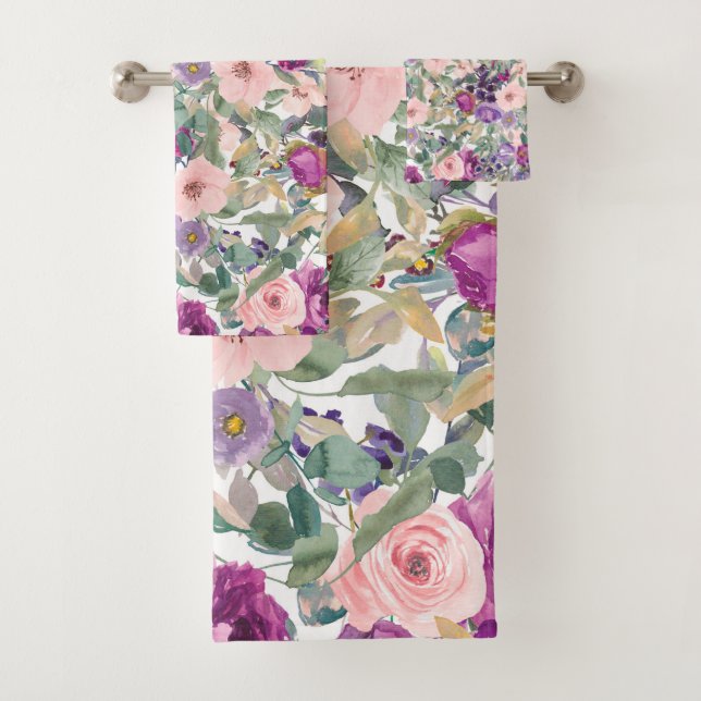 Rosa Lila Farbe Grün der Blütenfarbe Badhandtuch Set (Insitu)