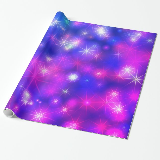 Rosa Lila Feuerwerke Universum farbenfrohe Stars Geschenkpapier (Ungerollt)