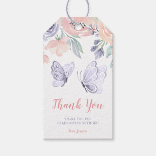 Rosa Lila Floral Butterfly Girl Babydusche Geschenkanhänger