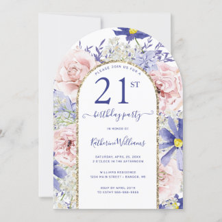 Rosa Lila Floral Gold Arch 21. Geburtstag Party Einladung